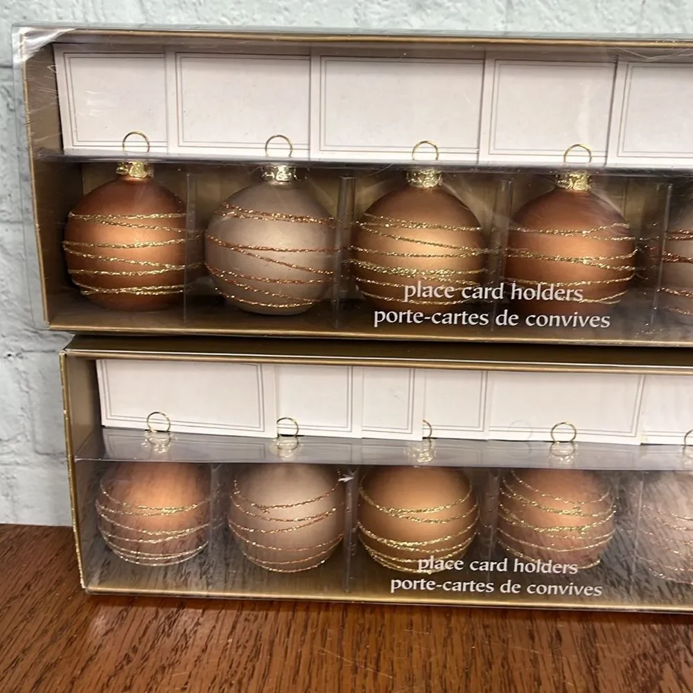 Pier 1 Holiday Ornament Balls Place Card Holders set of 12 w/name tag, new